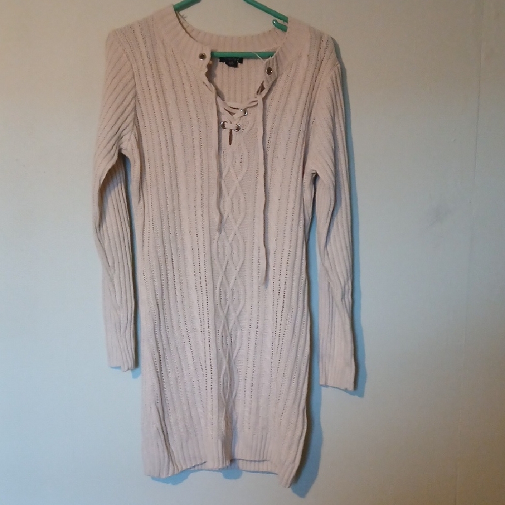 Rhapsody Cream Knit Sweater Dress Size L NWT